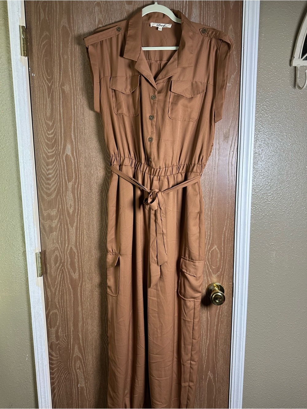 Blush Sleeveless Maxi Utility Dress in Caramel Brown